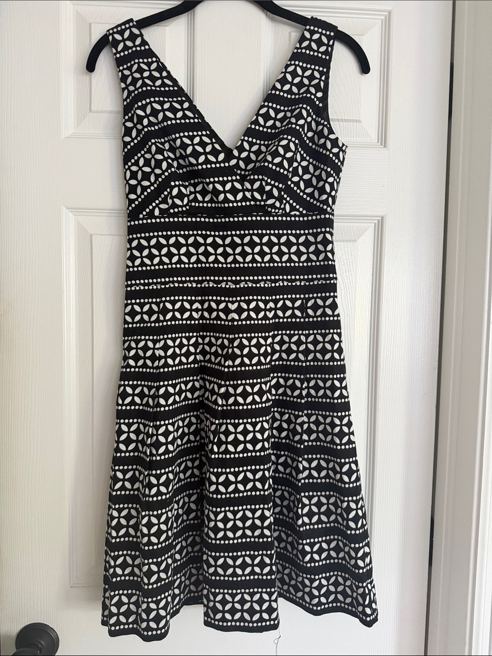 White House Black Market Black and White V-Neck Fit-and-Flare Dress
